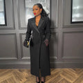 Fashion Women OL Work Double Breasted Notched Long Sleeve Maxi Dress Spring Sexy Night Elegant Party Street Long Dresses