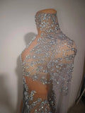 Luxury Sparkly Rhinestones Tassel Sexy See-Through Dress Women Latin Dance Outfits Bars Nightclub Party Perform Stage Costume