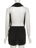 Halter Ruched Dress Women Sexy Whip Knot Backless Patchwork Elegant Stretch Christmas Peach Hip Birthday Mini Bodycon