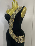 Women Elegant Shiny Diamond Sexy One Shoulder Long Bodycon Bandage Dresses Celebrity Evening Party Nightclub Wedding Guest Dress