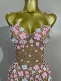 Women Evening Party Birthday Prom Nightclub Stage Costume Luxury Diamonds Chain Pearl Sexy Strapless Mesh See Through Mini Dress