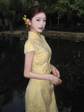 Improved Cheongsam Dress Qipao 2026 New Young Girl Orange Summer Daily Wearable Long Dress Chinese Summer Women Clothing