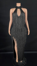 Women Prom White Dresses Elegant Sexy Halter With Crystal Tassel Luxury Party Long Gown Evening Dress