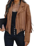 SHENGPALAE Women Jacket Cropped Faux Suede Fringe Lapel Western Streetwear Moto Outerwear Autumn 2026 New 05E03782
