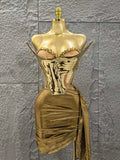 Sophisticated Gold Silver Color Strapless Shinning Crytsal 2 Pieces Bodycon Mini Dress Celebrate Nightclub Party Birthday Wear