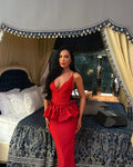 Valentine's Day Women Sleeveless V-Neck Ruffles Bodycon Long Bandage Dress Celebrate Evening Party Birthday Cocktail Dress