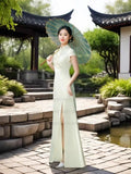 Sexy Cheongsam Improved Modern Chinese Style Cheongsam Team Show Costume Sexy Slit Vestidos Dress Plus Size 3Xl4Xl 5Xl Qipao