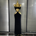 New Style Women Sexy Halter Florals Golden Sequined Bodycon Long Bandage Dress Nightclub Party Celebrate Vacation Birthday Wear