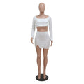 Sexy Women Sexy Top Bodycon Skirt Ruched 2 Piece Mini Dress Rhinestone Pearl Beading Summer Club Party Dress Sets Vestido