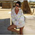 Women Rainbow Stripe Hooded Knit Cardigan Zip Front Drop Shoulder Side Pocket Loose Jacket Multicolor Textured Casual Daily Wear