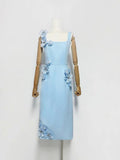 Slimming Patchwork Appliques Solid Dress for Women Square Collar Sleeveless High Waist Bodycon Sexy Evening Dresses Female