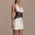 Sexy Halter Spliced Lace Hollow Dress for Women V Neck Tunic Backless Sexy Hot Girl Hit Color Mini Dresses Female
