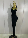 High Quality Sexy Black Halter Sleeveless Bodycom Bandage Jumpsuit Fashion Woman Evening Party Nightclub Performance Costumes