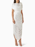 Elegant Spliced Shawl Long Dress for Women Sleeveless High Waist Patchwork Folds Dresses Female New