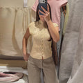 Hollow Out Women's Top Knitted Short Sleeve Stand Collar Cropped Top Daily Casual Wear Y2K Style New Arrival 2026 Summer