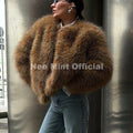 Luxury Brand Gradient Faux Fur Coat Women Winter High Street Fashion Girls Fluffy Fox Fur Jacket Chic Massive Outerwear