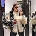 Luxury Brand Design Striped Patchwork Fur Jacket Women Winter Fluffy Faux Fox Fur Coats Chic Girls Thick Warm Outerwear