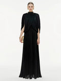 Chic Draped Maxi Dress Women Elegant Flutter Sleeve Turtleneck Patchwork Long Dresses 2026 Lady New Evening Party Gowns