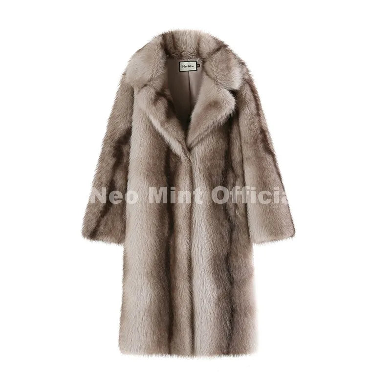 Iconic Girls Brand Fashion Maxi Faux Fur Coat Women Winter 2026 Thick Fluffy Fox Fur Jacket Chic Street Style Overcoats