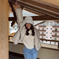 Autumn Winter New Gradient Big Fur Collar Jacket Cool Street Girls Fluffy Cozy Faux Fur Coat Thick Wram Outerwear