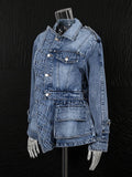 Personalized Street Denim Jacket 2025 New Fashion Ruffled Edge Single Breasted Lapel Denim Coat For Women Jeans