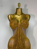 Women Luxury Prom Gowns Sparkly Rhinestones Tassel Mesh Maxi Long Luxury Birthday Celebrity Sexy Evening Club Party Dresses