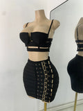 Women's Glitter Crop Top Short Skirt Bandage Sets Nightclub Performance Outfit Two Pieces Party Birthday Clothing