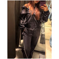 White Stripe 2 Piece Tracksuit Women Stand Collar Zip Jacket And Elastic Waist Wide Leg Pants Set Sporty Casual Matching Outfit