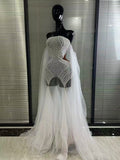 Luxury White Pearl Long Dress Wedding Birthday Drag Queen Photoshoot Dress Women Backless Mesh Sexy Dress Singer Stage Wear