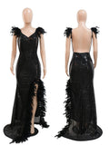 Women Sexy Dresses for Club Night Sequin Bodycon Party Club Night Out Dress Feather Backless Evening Formal Maxi Dress
