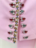 New Arrivals 2026 Designer Luxury Diamond Bead Suit Set Women's Hidden Button Blazer Pink Pencil Pants Suit 2pcs Outfit