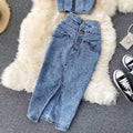 Women Denim Sets Sleeveless Strap Crop Top and Long Skirts Suits  Summer Jeans Streetwear Two 2 Piece Sets Outfits