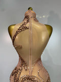 Sparkly Diamond Sequins Sexy Mesh See Through Bodycon Asymmetric Dress Women Nightclub Party Show Gogo Dancer Bar Stage Costume