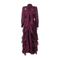 Solid Spliced Ruffles Folds Fashion Dresses for Women Tie a bow collar Long Sleeves High Waist Lace Up Maxi Dress Female