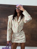 Floral Print Blazer Women's Skirt Set Elegant Cropped Jacket Mini Skirt Two Piece Set Spring Business 2026 Casual Outfit New