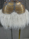 Glamorous Silver Crystal Strapless Dress Sexy Performance Costume Dance Party Singer Stage Nightclub Luxury Outfit