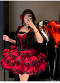 Olivegirl Sweet Lace Dress Lolita Red Cute Girl Spring High-end Women Summer Birthday Party Elegant Princess Lolita Dresses