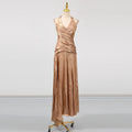 Solid Evening Spliced Folds Dress for Women Halter Sleeveless High Waist Pachwork See Through Backless Maxi Dresses Female