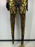 Women Sexy Black Rhinestone Stretch Bodycon Jumpsuit Club Evening Party Birthday Wear Singer Dancer Stage Perform Costume