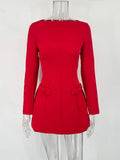 Bows Splice Long Sleeve Mini Dress Elegant Office Woman Solid Bodycon Club Party Dresses 2024 Autumn High Waist Fashion