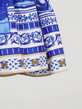 Fashionable Retro Printed Short Dresses for Women Deep Neck Ruffles Sleeve High Waist Patchwork Puff Dress Female Clothing