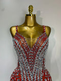 Sparkly Rhinestones Tassels Black Red Bodycon Bodysuits Nightclub Performance Stage Outfit Luxury Birthday Photo Shoot Clothing