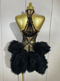 Diamonds Mesh Sexy See Through Cocktail Mini Dress Women Eveing Luxury Birthday Party Singer Nightclub Show Stage Costume