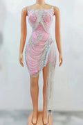 Dress Manufacturer Small Orders Shinny Diamond Tassel Chain Bodycon Mini Dress Woman Sexy Runway Mujer Ropa