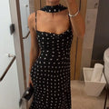 Elegant Polka Dot Long Dress Summer Scarf Ribbon Ruffle Halter Pleated Dress Luxury Sleeveless Women's Evening Dresses