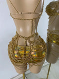 Newest Swimwear Shining Fashion Gold Chain Bar Bikini Blingbling Bikini Popular Bathingsuit Bikini Nightclub Stage Outfit