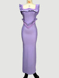 Luxury Violet Bandage Long Dress Women's Ruched Beaded Tight Strap Maxi Dress Elegant Celebrity Evening Birthday Party Vestidos
