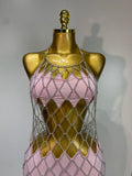 Women Sexy Hollow Out Chain See Through Long Dress Nightclub Stage Performance Costume Birthday Evening Party Vacation Dress