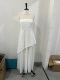Elegant Women's Strapless Ribbon Long Dress Mesh Maxi Dresses Summer Evening Party Wedding Guest White Yellow Burgundy Brown New