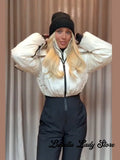Women One Piece Ski Suit Zip Up White Black Color Block Waterproof Fabric Hooded Warm Jumpsuit 2026 Winter New Snow Sport Outfit